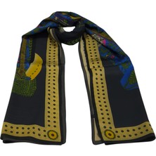 Hermes Vual Ipek Şal Etnik Desen  Antrasit  Mavi