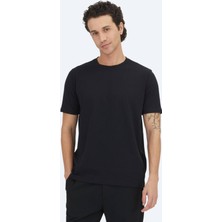 Kip Siyah Düz Bisiklet Yaka %100 Pamuk T-Shirt