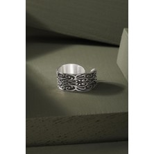 Gravür Işleme Model Ayarlanabilir Gümüş Yüzük 20