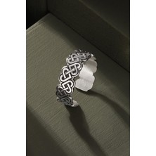 Düğümlü Kalp Model Ayarlanabilir Gümüş Yüzük 15