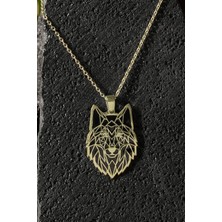 Kurt Model Siyah Mineli Gümüş Kolye Altın Rengi