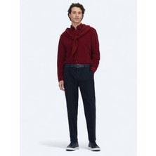 Kip Lacivert Dokuma Jogging Fit Casual Yün Karışımlı Pantolon