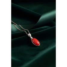 Mercan Taşlı El Işi Minimal Model Gümüş Kolye Gümüş Rengi