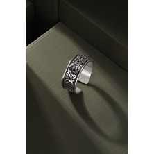 Gravür Desenli Ayarlanabilir Gümüş Yüzük 22