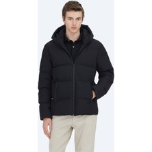 Kip Siyah Regular Fit Kapüşonlu Casual Dokuma Mont