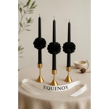 (Sadece Mum) 3 Lü Dekoratif Siyah Şamdan Mum Şakayık Süslü Çiçek Kokulu