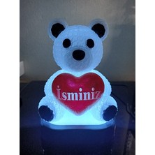 3D Dönüşüm Atölyesi Kişiye Özel Hediyelik Isimli Kalpli Ayıcık Figürlü Dekoratif LED Lamba - Adaptörlü - Mavi Işıklı