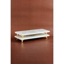 IOA Design Damla  2'li Ince ve Gerçek Mermer Sunumluk Seti - Altın Ayaklı