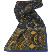 Hermes Vual Ipek Şal Etnik  Desen Lacivert Gold