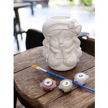 Denic Taş Boyama Seti-Sevimli Kız-Boya-Fırça- Biblo- Çok Amaçlı Dekoratif Obje