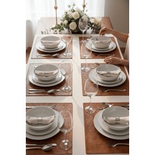 RAVZADERİ Ravzaderi 6 Kişilik 12 Parça Dikdörtgen Siyah Deri Amerikan Servis Supla Placemats
