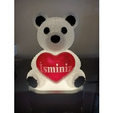 3D Dönüşüm Atölyesi Kişiye Özel Hediyelik Isimli Kalpli Ayıcık Figürlü Dekoratif LED Lamba - Adaptörlü - Günışığı Ledli