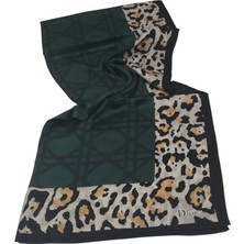 Dior Vual Ipek Şal Leopar Geometrik Desen Zümrüt Yeşili