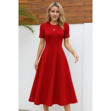 Sidelya Concept Kadın Kısa Kollu Bisiklet Yaka Maksi Boy Ithal Krep Elbise