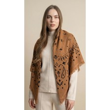 Kadın Desenli Triko Şal Tarçın-Siyah