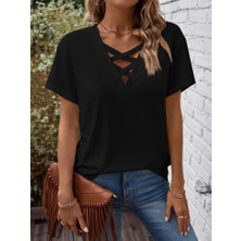 Sidelya Concept Kadın Kısa Kollu Önden Çapraz Detay V Yakalı Viskon Bluz