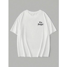 Sidelya Concept Baskılı Oversize Bisiklet Yaka T-Shirt - Beyaz