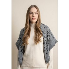 Kadın Desenli Triko Şal Füme-Siyah