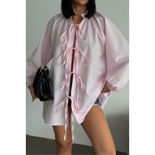 Sidelya Concept Gömlek Poplin Hakim Yaka Önden Bağlama Ip Detaylı - Pembe
