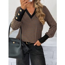 Sidelya Concept Kadın Uzun Kollu V Yakalı Desenli Süprem Bluz