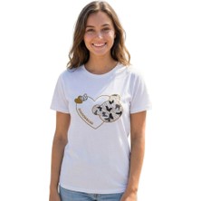 Baskı Enfield&co Kadın T-Shirt Kalp-Tavşan Ekru