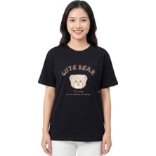 Bear Baskı Enfield&co Kadın T-Shirt Cute Siyah