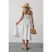 Sidelya Concept Askılı Uzun Elbise - Beyaz