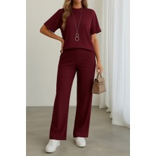 Sidelya Concept Kadın Kısa Kollu Bisiklet Yaka Omuzdan Düğmeli Viskon Iki Iplik Kısa Bluz ve Pantolon Ikili Takım