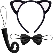 Just Cheap Store Sevimli Kedi Kostüm Seti Kulak Papyon Kuyruk Beyaz Renk (4741)