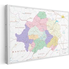 Tablofest Yatay Kanvas Tablo Kütahya Ilçe Sınırları Harita Tablosu Ev Ofis Duvar Dekoru