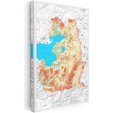 Tablofest Dikey Kanvas Tablo Van Gölü ve Dağ Yükseltisi Harita Tablosu Ev Ofis Duvar Dekoru