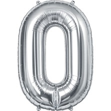 Gümüş Renk 100 cm 0 Rakam Sayı Balon Folyo Helyum Uyumlu Doğum Günü Özel Gün Balonu 40 Inç