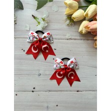 MELOKİDS 23 Nisan, 29 Ekim Çocuk ve Bayrak Desenli Lastikli Kurdele Toka -2 Adet