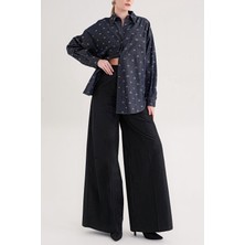 Societa Antrasit Bol kesim kristal taşlı denim gömlek 10848