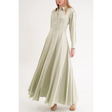 Societa Yeşil Belden oturtmalı godeli uzun gömlek elbise 94574