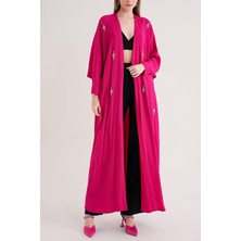 Societa Fuşya Taş işlemeli uzun kollu kaftan 94715