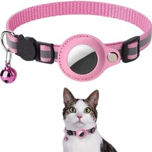 Etashop Airtag Uyumlu Reflektif Kedi Tasması Zilli Ayarlanabilir Kedi Boyun Tasması 22-32 cm Pembe