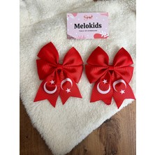 MELOKİDS Kırmızı Türk Bayrağı Desenli 2'li Lastikli Toka Seti Kadınlar İçin Şık Aksesuar