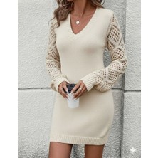 Sidelya Concept Kadın Uzun Kollu V Yakalı Mini Triko Elbise