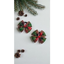 MELOKİDS Ekose Desenli Yılbaşı Temalı Lastikli Kurdele Saç Tokası