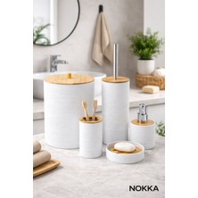 Nokka 5 Parça Bambu Detaylı Akrilik Banyo Seti, Sabunluk Seti