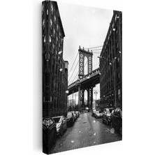 Tablofest Dikey Kanvas Tablo Manhattan Köprüsü Karlı Şehir Manzarası Şehir Mimari Tablo Ev Ofis Duvar Dekoru