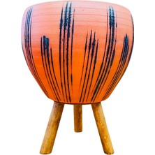 Bitki Tasarımı Ev Dekorasyon Siyah Çizgi Desenli Terrakota Toprak Saksı Saksılık Salon Çiçeklik 3 Ayaklı - 15 Cm