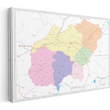 Tablofest Yatay Kanvas Tablo Uşak Ilçe Detaylı Harita Tablosu Ev Ofis Duvar Dekoru