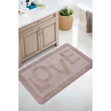 Konfor Halı Doğal Kaymaz Taban Banyo Paspas Uzun Ömürlü Yumuşak Dokulu Su Emici Yıkanabilir Yazılı Paspas Love 60X100