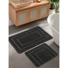 Konfor Halı Doğal Kaymaz Taban Banyo Paspas Seti Uzun Ömürlü Yumuşak Dokulu Su Emici Yıkanabilir Çerçeve Set 50X80-50X40