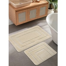 Konfor Halı Doğal Kaymaz Taban Banyo Paspas Seti Uzun Ömürlü Yumuşak Dokulu Su Emici Yıkanabilir Çerçeve Set 50X80-50X40