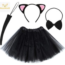 Just Cheap Store Kedi Kulak Taç Etek Kuyruk ve Papyon 4 Lü Set Çocuk Pembe