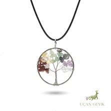 Uçan Geyik Hayat Ağacı Çakra Doğal Taş Kolye - Siyah Paslanmaz Çelik | Ruhsal Denge, Şans, Sevgi - Kadın Takı