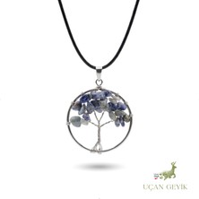 Uçan Geyik Hayat Ağacı Lapis Lazuli Doğal Taş Kolye - Siyah Paslanmaz Çelik | Bilgelik, İletişim, Sezgi, Farkındalık - Kadın Takı